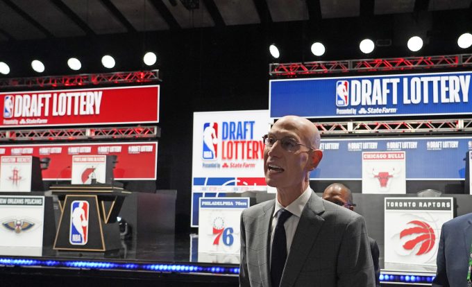 May 12, 2025; Chicago, Illinois, US; NBA Commissioner Adam Silver walk through the audience during the 2025 NBA Draft Lottery at McCormick Place.